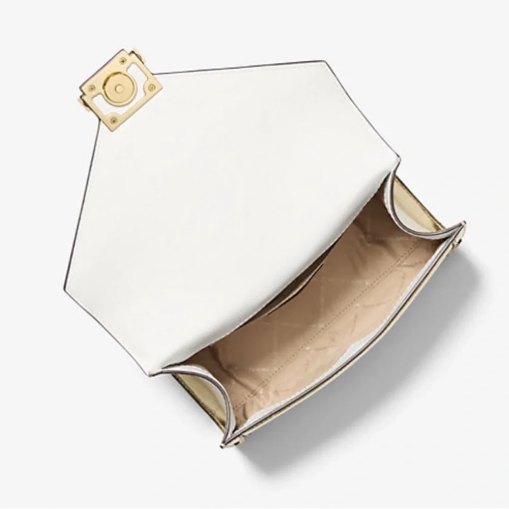 Michael Kors Whitney Studded Metallic Shoulder Crossbody Bag Gold White NWT $628